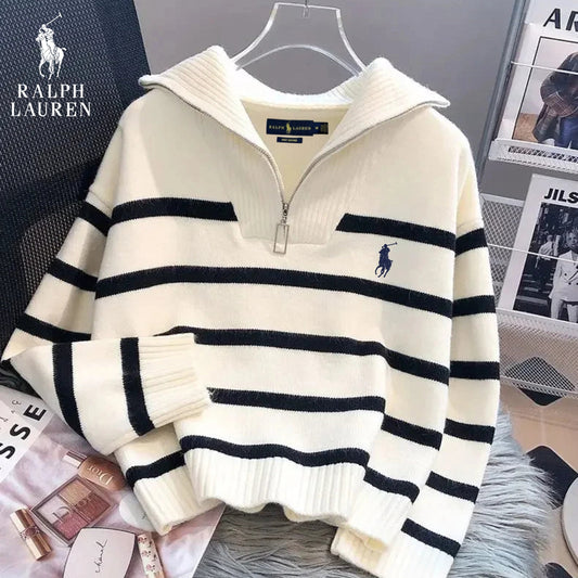 Maglione a Righe con Collo Zip – Sconto Eccezionale