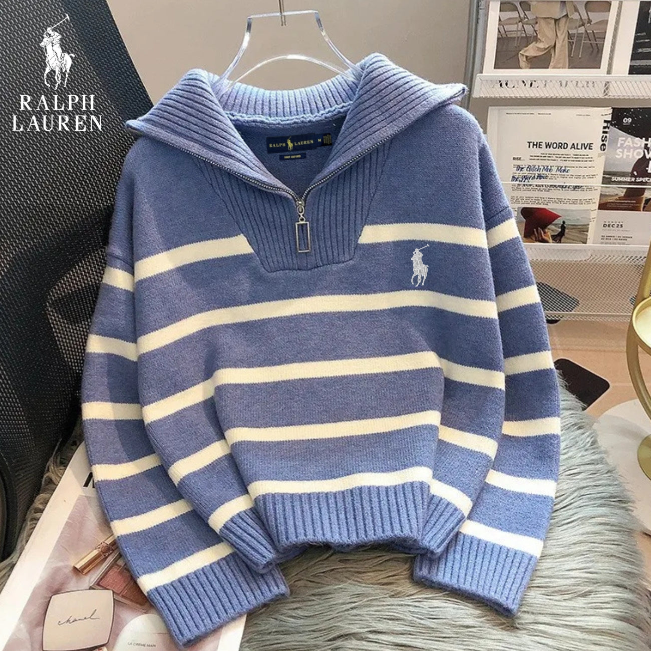 Maglione a Righe con Collo Zip – Sconto Eccezionale