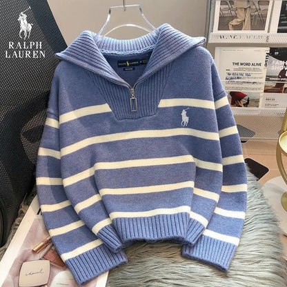Maglione a Righe con Collo Zip – Sconto Eccezionale