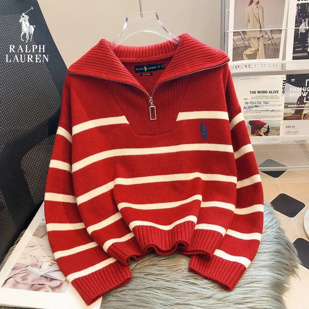 Maglione a Righe con Collo Zip – Sconto Eccezionale
