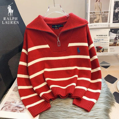 Maglione a Righe con Collo Zip – Sconto Eccezionale