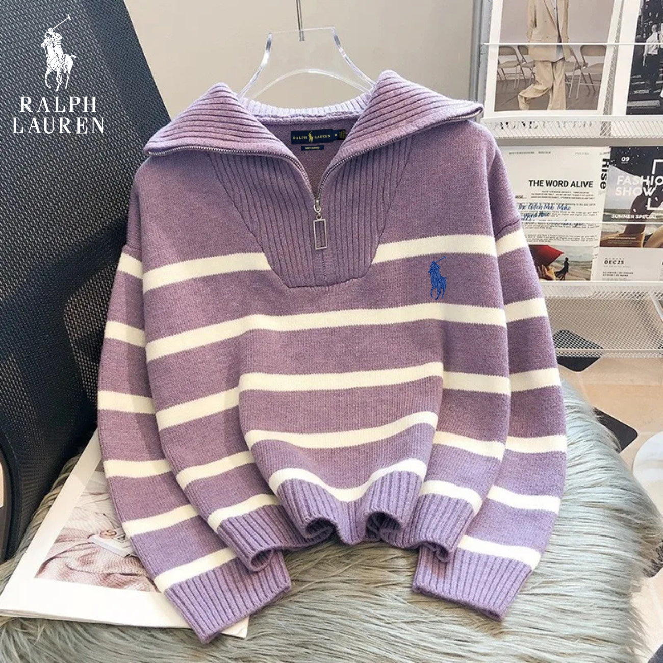 Maglione a Righe con Collo Zip – Sconto Eccezionale
