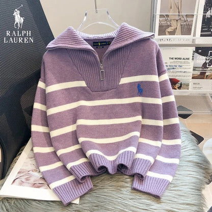 Maglione a Righe con Collo Zip – Sconto Eccezionale