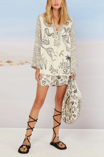 Set Camicia & Shorts con Stampa Marina – Stile Rilassato e Creativo
