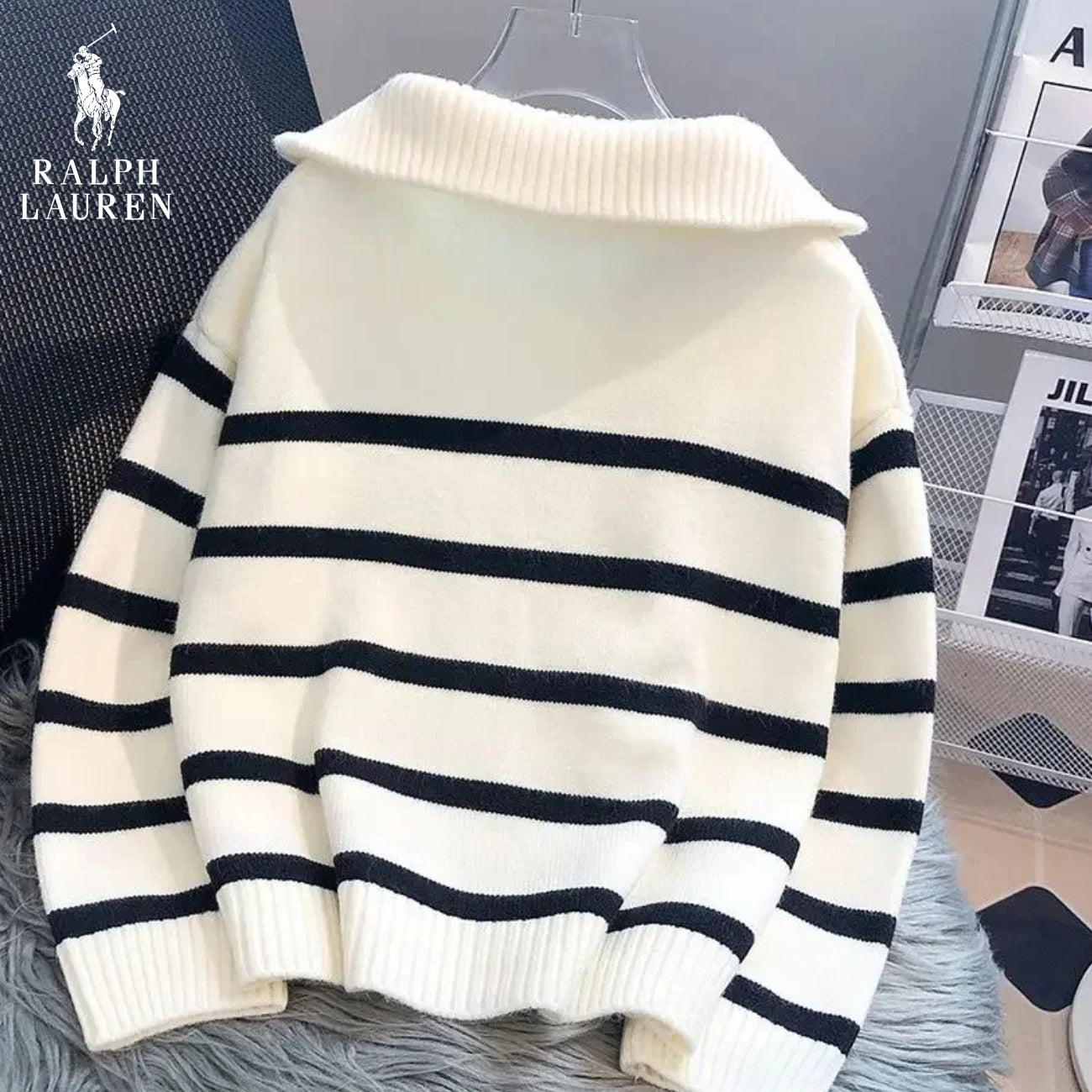 Maglione a Righe con Collo Zip – Sconto Eccezionale