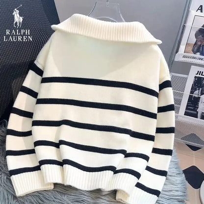 Maglione a Righe con Collo Zip – Sconto Eccezionale