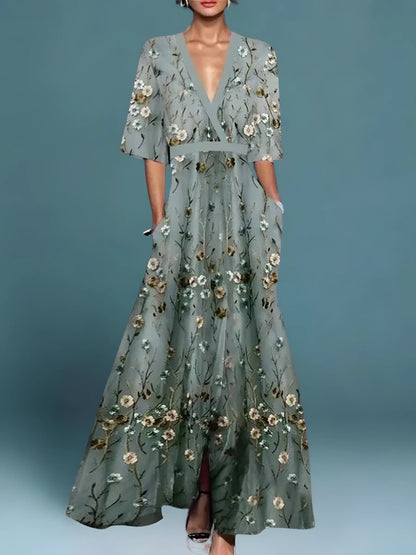 Serena | Abito Elegante a Portafoglio con Motivo Floreale