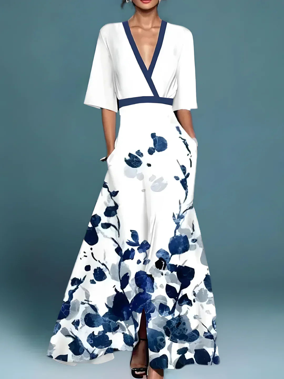 Serena | Abito Elegante a Portafoglio con Motivo Floreale
